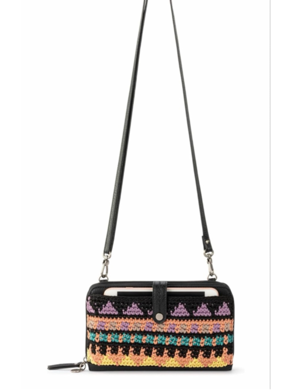 The Sak Black Multicolor Crocheted Crossbody Wallet